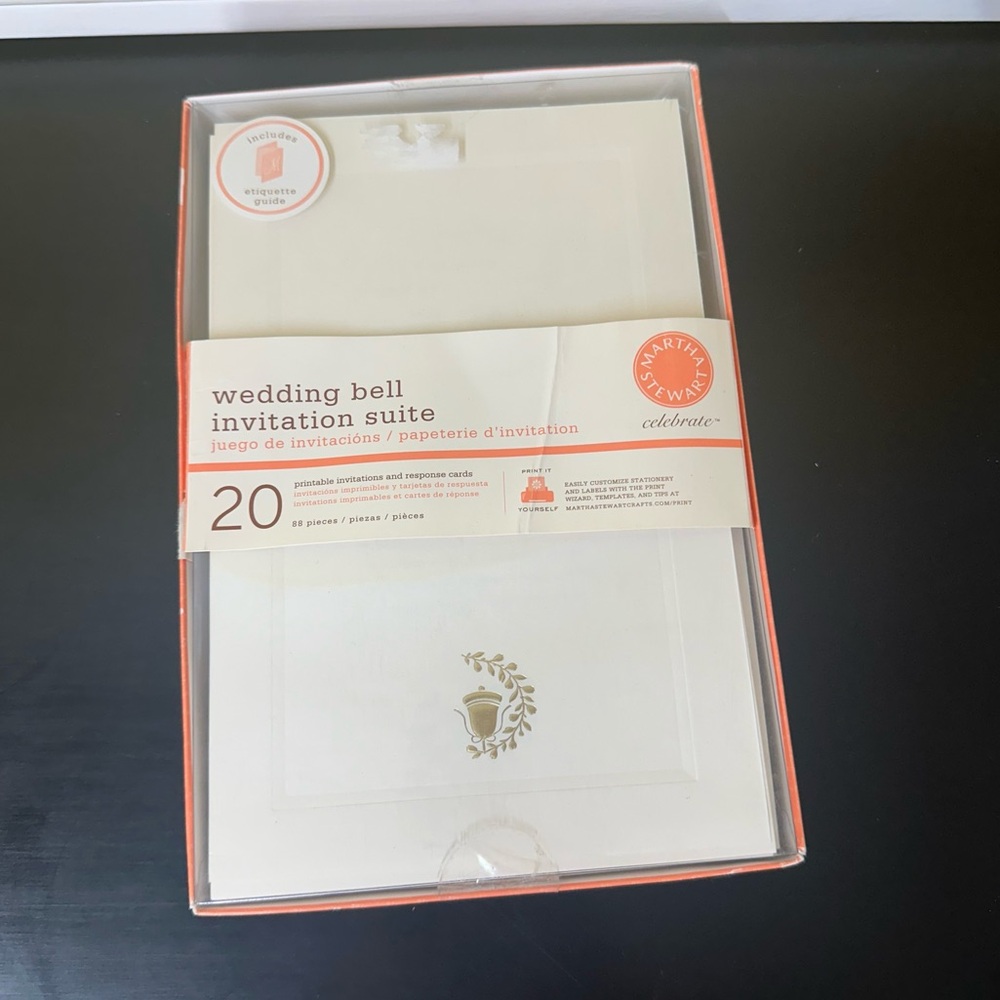 NEW Martha Stewart Wedding Bell Printable Cards Invitation Gold Ivory
